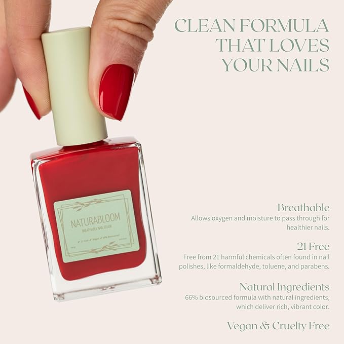 Breathable Premium Long Lasting Nail Polish (Poppy Red) - Vegan & Toxin-Free