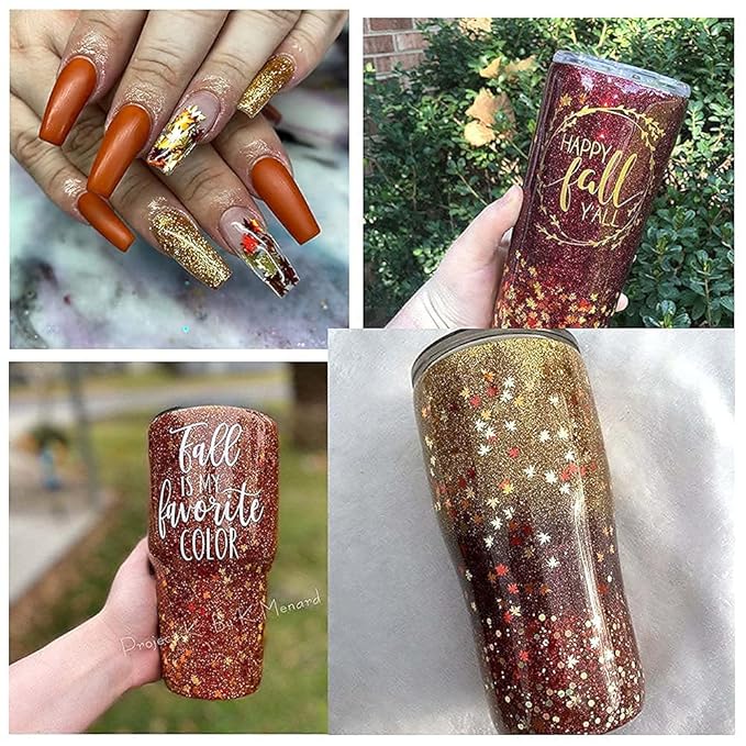 Nail Art Maple Leaf Flake 20gram Glitter Fall Leaves Metallic 3D Maple Leaf Shaped Red Yellow Orange Mixed Design Confetti -Maple Spangles for Women Girls Manicure Kit Decorations (2 Pot)