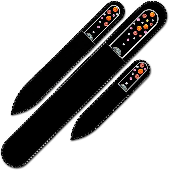 Mont Bleu Set of 3 Glass Nail Files hand decorated with crystals - Handmade - Czech Tempered Glass