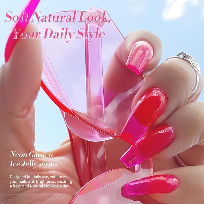 BORN PRETTY Jelly Gel Nail Polish Halloween Neon Gel Polish,Hot Pink Red Purple Blue Green Yellow 6Colors Translucent Effect,Soak Off U v LED Light Cure Nail Art Kit for Salon Manicure and DIY at Home