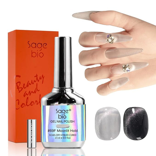 Cat Eye Gel Nail Polish with Magnet Stick, 15ml Magnetic Gel, Create Stunning Cat Eye Effects for DIY Manicures, Long-Lasting, Salon-Quality Finish, Moonlit Hold