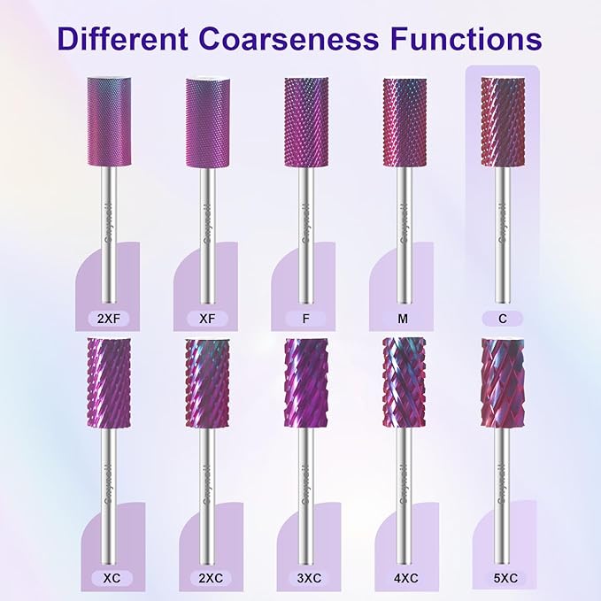 3/32" Large Barrel Bit Tungsten Carbide Nail Drill Bit Safety Bit for Gel & Acrylic Removal, 2- Way Rotating Efile Tip, Salon Electric File Accessory (C Girt, Purple)