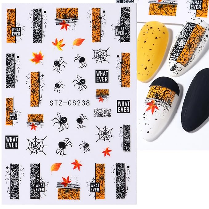 JMEOWIO 9 Sheets Fall Nail Art Stickers Decals Self-Adhesive Autumn Pumpkin Maple Leaf Nail Supplies Nail Art Design Decoration Accessories