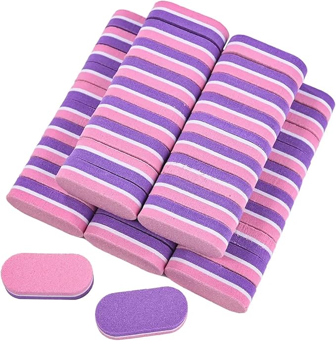 JERCLITY 50 Pieces Purple Pink Nail Buffer Block Both Sides 100/180 Grit Mini Nail Buffers Nail Files and Buffers Mini Buffers for Nails