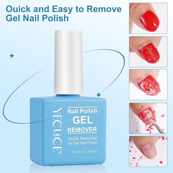 Gel Nail Polish Remover, (2pcs) Remove Gel Nail Polish Within 3-5 Minutes - Quick & Easy Polish Remover - No Need For Foil, Soaking Or Wrapping with Cuticle Pusher and Nail Polish Scraper Tools