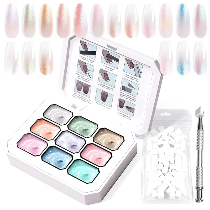 Gradient Painting Gel, 9 Colors Ombre Gel Nail Polish with Pearlescent Silk Satin Pigment Pat Nails Aura Nails French Manicure Soak Off UV Treasure of Pearl