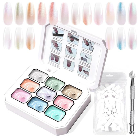Gradient Painting Gel, 9 Colors Ombre Gel Nail Polish with Pearlescent Silk Satin Pigment Pat Nails Aura Nails French Manicure Soak Off UV Treasure of Pearl