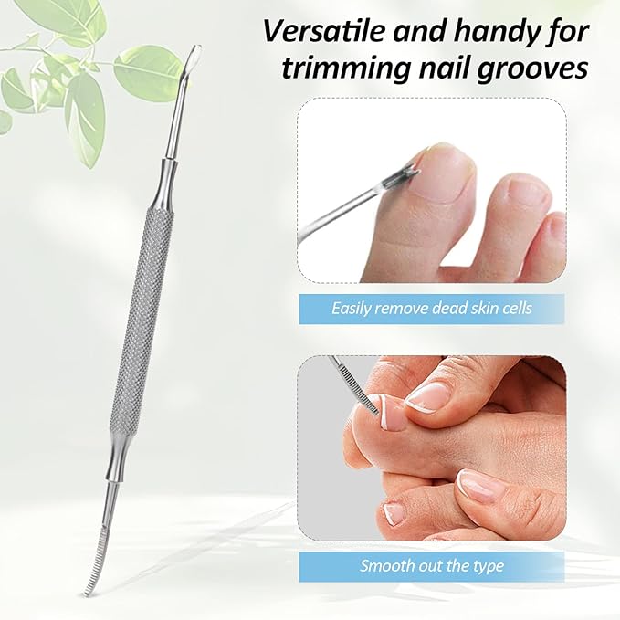 4pc Stainless Steel Nail File & Cuticle Pusher Set – Four-Sided Emery Nail File for Thick Nails, Durable Metal Manicure & Pedicure Tool, Portable Home & Travel Grooming Kit(5.12IN)