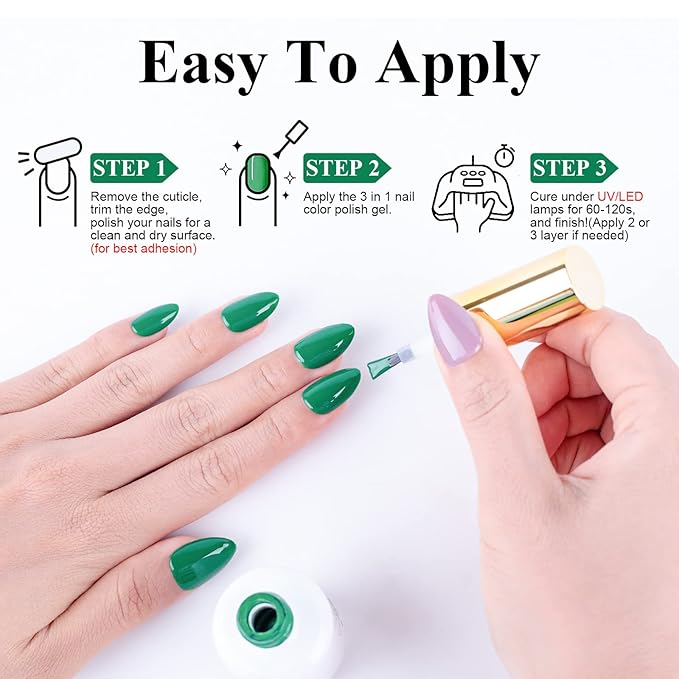 Imtiti Gel Nail Polish,1 Pcs 0.5 Fl Oz Emerald Green Gel Polish No Need Base and Top Coat 3 in 1 Gel Nail Polish Kit, Soak Off LED U V Nail Gel Polish Nail Art Starter Manicure Salon Gel Nail Kit for Women Girls