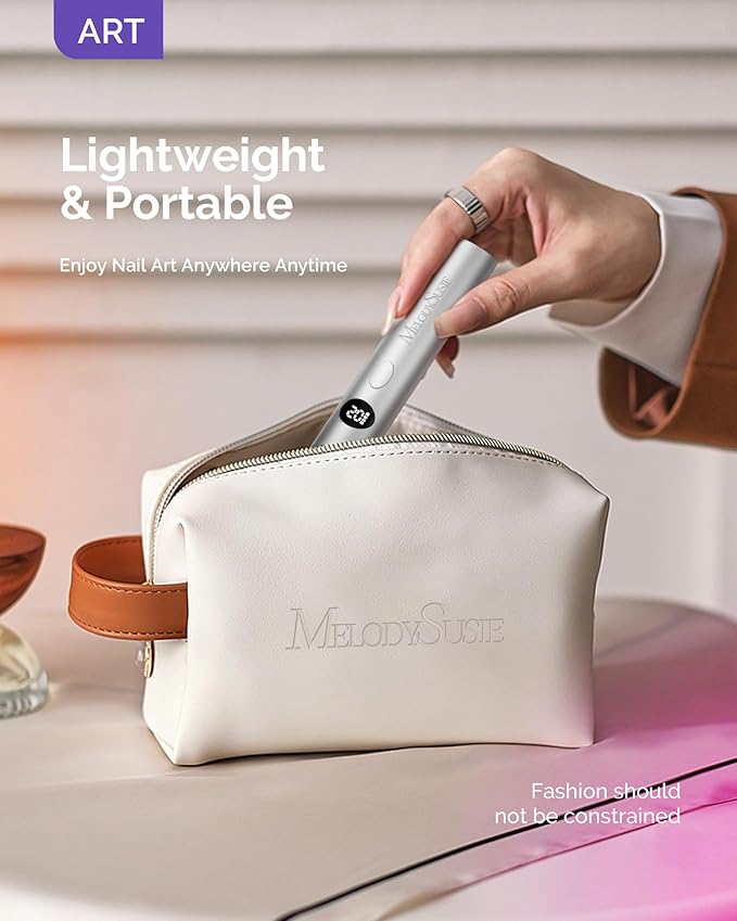 MelodySusie Handheld UV Light for Gel Nails, ART01G Cordless Gel X Nail Lamp, Rechargeable Flash Cure Nail Dryer with LCD Display, 2 Timers for Rhinestone Glue DIY at Home, Acetone Resistant, Silver