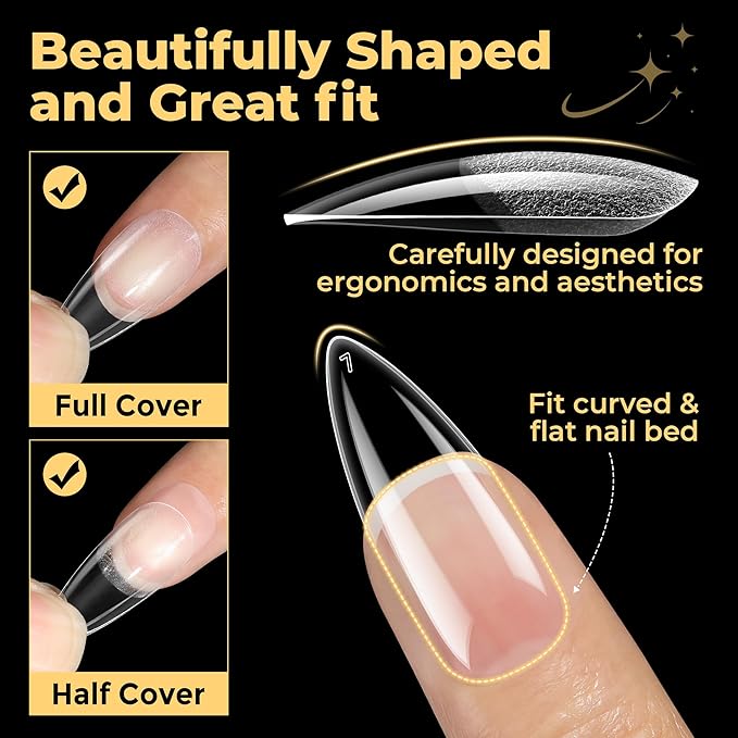 UNA GELLA Halloween Stiletto Gel Nail Tips 600Pcs, Medium Stiletto Press on Nails Almond Shape Pre Etched Full Cover Soft Gel Nails Tips for Nail Extensions Art DIY Salon 12 Sizes at Home