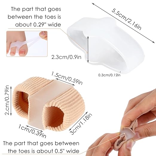 4pcs Gel Toe Separators Bunion Corrector with 2 Loops Big Toe Spacers Overlapping Toes Spacers Hammer Toe Straightener Soft Breathable Elasticity Bunion Spacers for Women Men Relieve Foot Pain