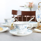 fanquare 15 Piece Blue Rose Porcelain Tea Set, British Floral Teapot - Image 4