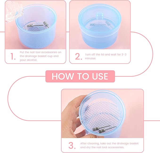 Nail Art Tools Cleaner Storage Box Nail Drill Bits Clipper Cutter Alcohol Soaking Cleaner Tweezers Accessories Clean Nail Tools (Blue)