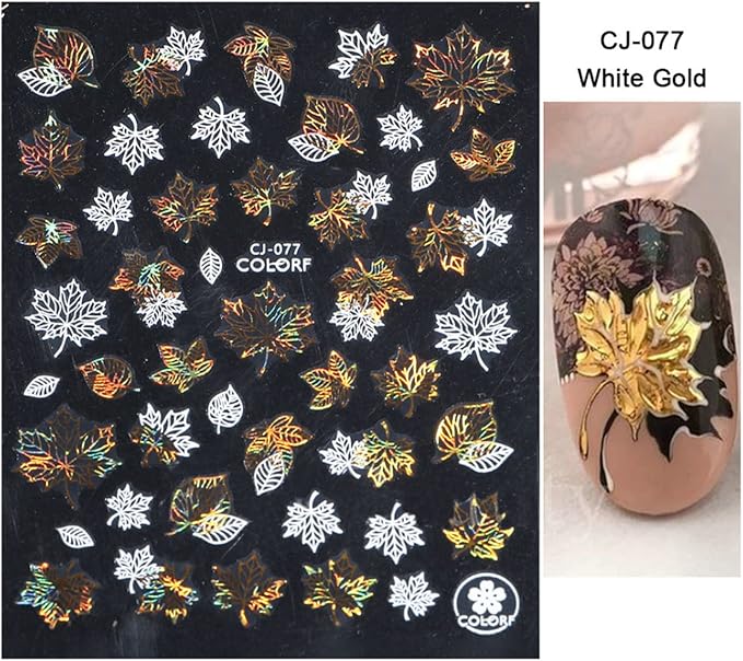 Maple Leaf Nail Art Stickers Decals Fall Nail Stickers 6PCS Golden Autumn Leaves Pine Nut Squirrel Autumn Nails Design Thanksgiving Day Nail Art Supplies Fall Stickers for Nails Manicure Decor