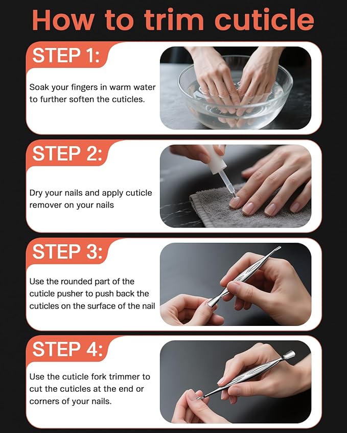 BEZOX Cuticle Pusher with Trimmer - Elegant Precision Cuticles Fork, Dual-Ended Stainless Steel Manicures and Pedicures Tool for Exquisite Nail Care - Silver