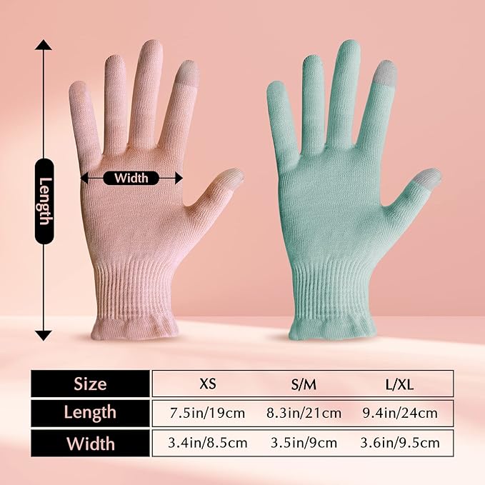 Evridwear Beauty Cotton Gloves with Touchscreen Fingers for SPA, Eczema, Dry Hands, Hand Care, Day and Night Moisturizing, (2 Pair L/XL, Feather Weight Mint Green Color)