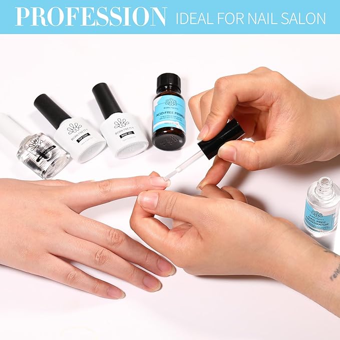 Born Pretty Nail Dehydrator and Primer, Nail Prep Dehydrator Acid Free Nail primer, Cuticle Oil for Nails, Base and Top Gel Coat Nail Supplies Functional Nail Set 5PCS