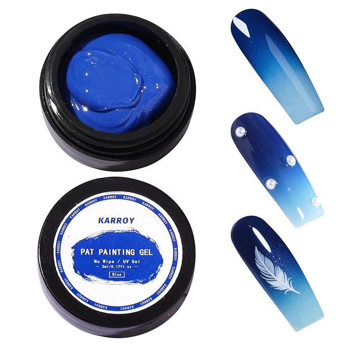 Sponge Pat Paint Nail Gel, Blending Colors Ombre Nails Gradient Gel Nail Blush Blooming Aura Nails Drawing Stripper Floral Painting Nail Art, No Wipe, UV/LED Curing 5ml 1PC (Blue)
