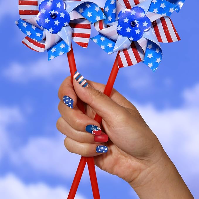 TailaiMei 12 Sheets 4th of July Nail Wraps Stickers, Patriotic Nail Polish Strips Self-Adhesive Full Wraps with 2 pcs Nail Files for Independence Day American Flag DIY Nail Art Design