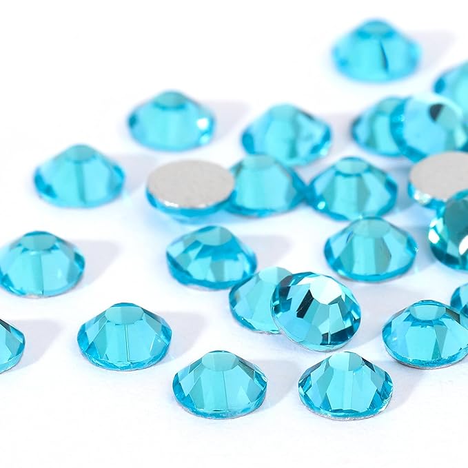 Novani Rhinestones 1440pcs SS10 Glass Rhinestones Crystal Flatback Gemstones for Crafts Nails Makeup Bags and Shoes Decoration（SS10, Aquamarine）