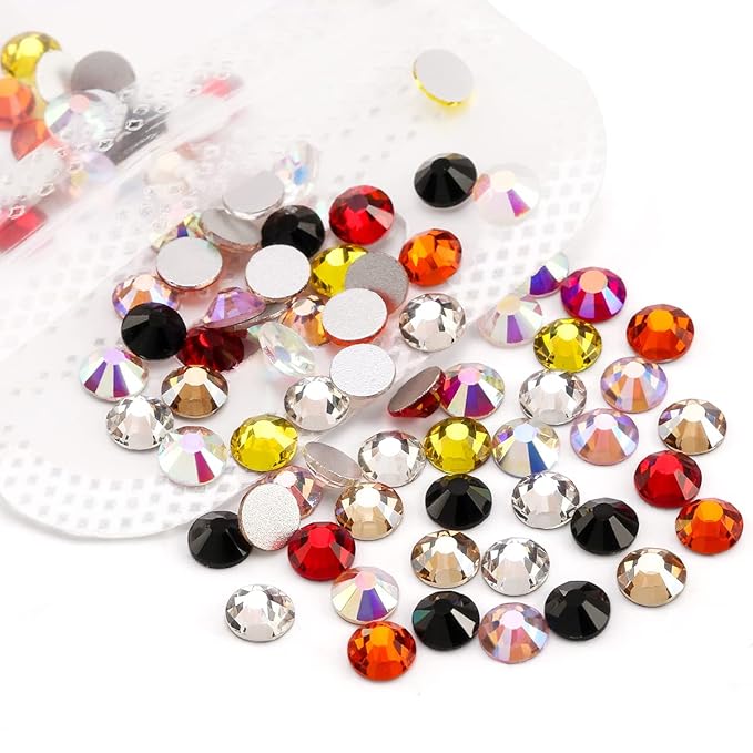 Novani Mix 10 Colors Rhinestones for Crafts Round Crystal Glass Flatback Gems and Rhinestones for Nails Art Makeup Bags Shoes Decoration DIY(SS10, 1440pcs, Mix Color 1)