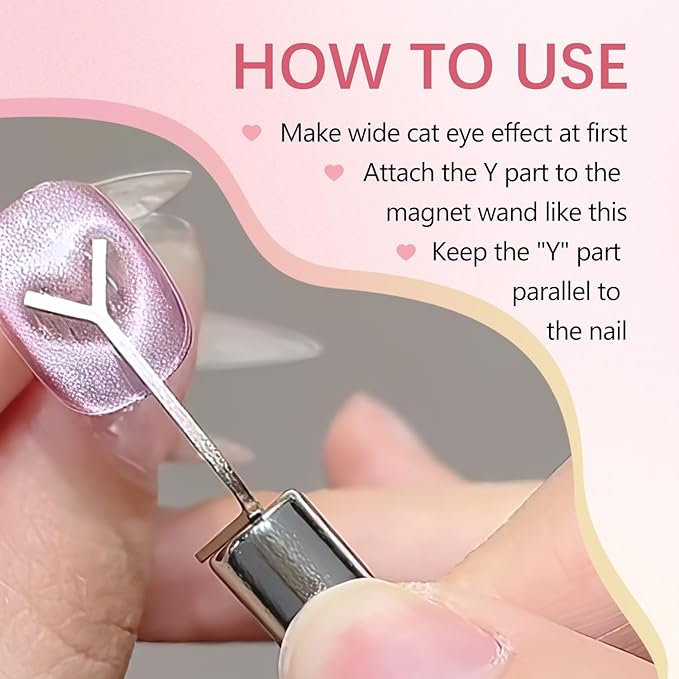 Heart Cat Eye Magnet for Nails,Magnet for Cat Eye Gel Polish,DIY Manicure Kit with Y-Shaped Guide Sticks, for Cat Eye Gel Polish Nail Art Salon (3PCS)