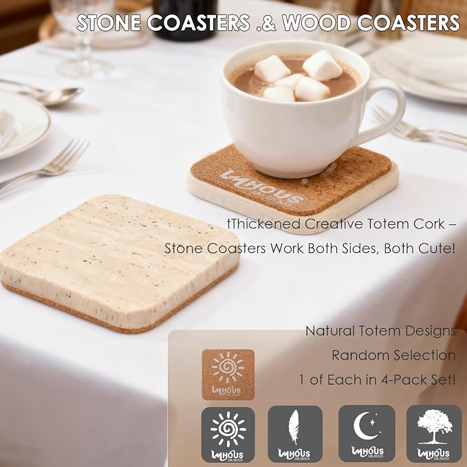 Stone Coasters Set 4PC Natural Travertine, Stone Drink Coaster - Image 6