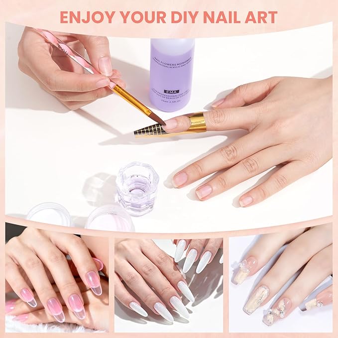 Nail Kit for Beginners with Everything: Practice Hand Acrylic Nail Set Professional Powder Drill Liquid Starter Kits with U V Lamp in Cosmetic Gift Bag for Women Salon Home (Sliver)