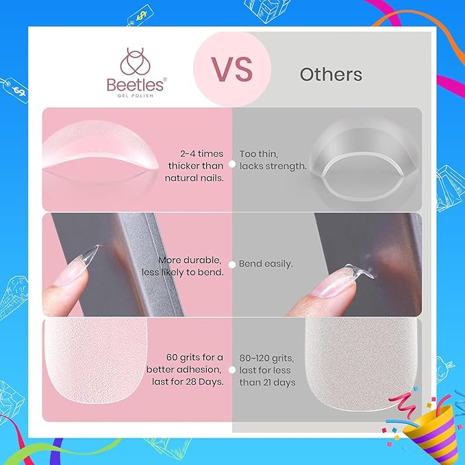 Beetles Short Almond Nail Tips: 12 Sizes 288 PCS Half Matte Full Cover Press On Gel Tips Clear Acrylic Gel Nail Tips Almond Shape for DIY Extension