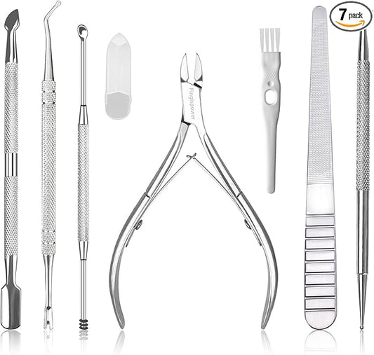 Cuticle Trimmer with Cuticle Pusher, 7PCS Professional Cuticle Remover Cutter Nippers Clippers and Premium Stainless Steel Durable Manicure Tools Kit for Toenails and Fingernails