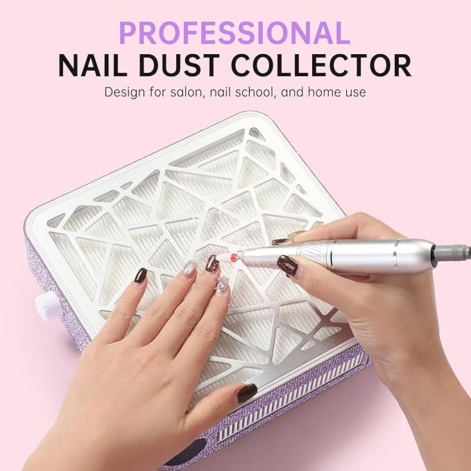 Nail Dust Collector, Powerful Vacuum Fan Vent Dust Collector Extractor Dust Suction Machine for Acrylic Nails Polishing, Nail Salon&Home, Purple Diamond