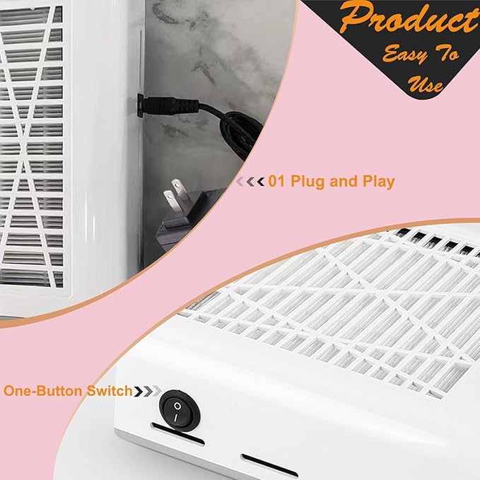 Nail Dust Collector Machine Professional Manicure Nails Dust Vacuum Cleaner Fan Nail Salon Dust Extractor 80w Powerful Nail Vacuum Dust Collector with Multiple Tool Kits Low Noise White