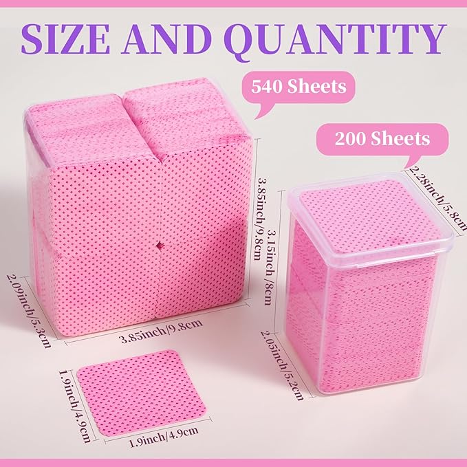 FANDAMEI 740PCS Lint Free Nail Wipes, Nail Wipes for Gel Nails Lint Free, Lint Free Wipes for Nails, Cleaning Pads for Nails, Glue Wipes Lash Extensions, Nail Lint Free Wipes, Nail Prep Pads