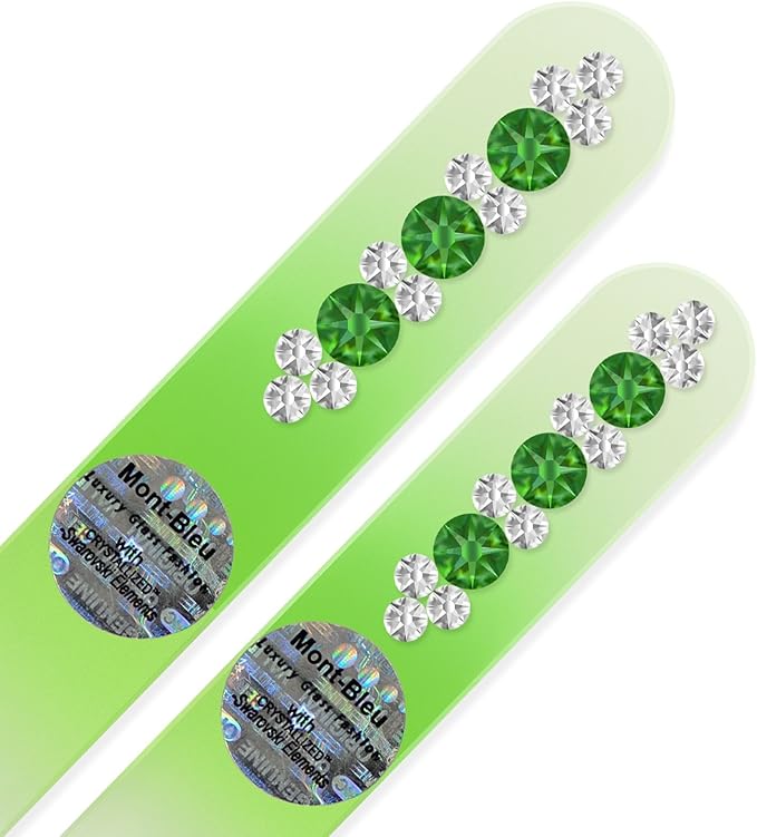 Washable Nail Files - Mont Bleu Set of 2 Glass Nail Files Hand Decorated with Crystals - Handmade Gifts - Expertly Shape Nails & Enjoy a Smooth Finish - Nail Filing Tools