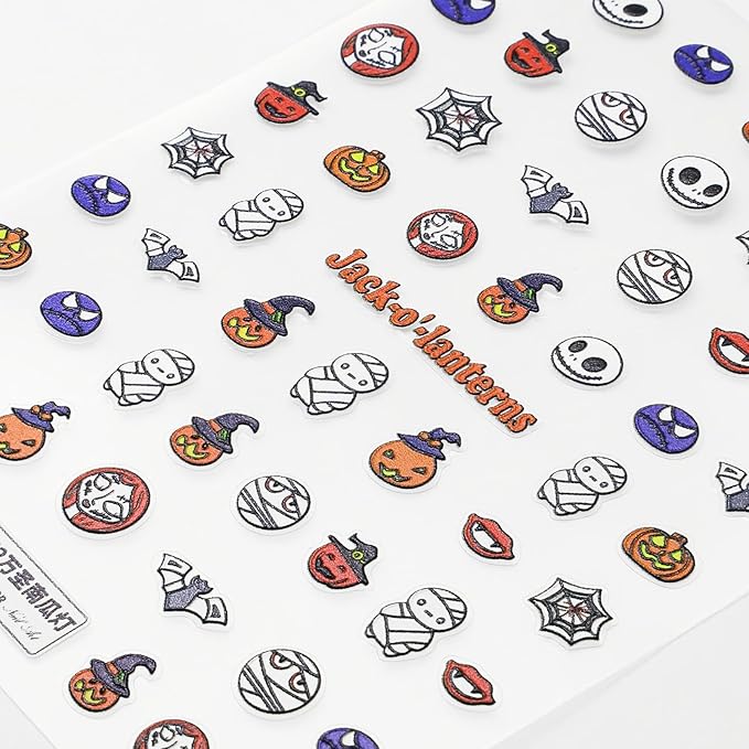 Halloween Nail Stickers for Nail Art - Cute Ghost Nail Art Sticker Halloween Pumpkin 5D Embossed Nail Decals Self-Adhesive Nails Supply Manicure Stickers for Nails Decoration