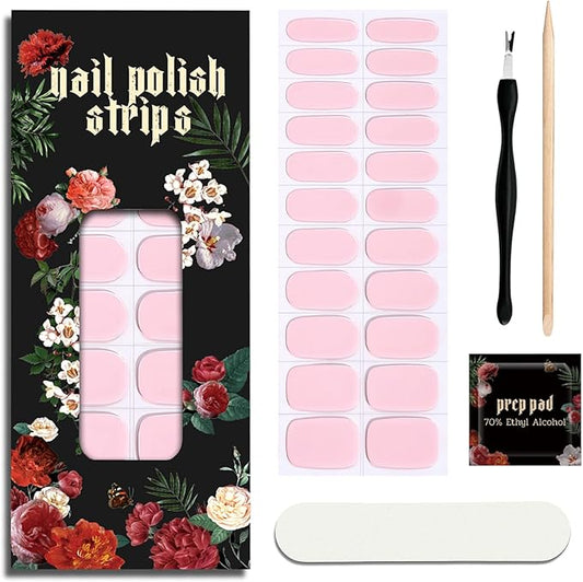 Nail Polish Strips - 22 Pcs Salon Quality Gel Nail Stickers - Long Lasting Wraps (Pink Reverie)