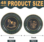 Whaline 48Pcs Baby Shower Paper Plates, Tartan Plaid, Rocking Horse, Gender - Image 2