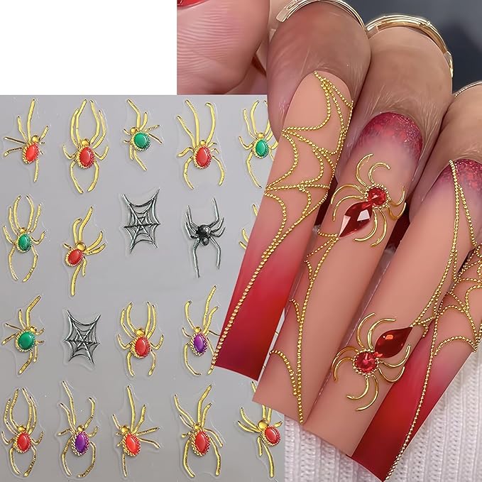 2Pcs Retro Halloween Nail Stickers Spider Web Decals for Nail Art Pumpkin Ghost Nail Design 5D Embossed Spider Nails Supplies Ghost Mirrors Nails Acrylic Accessories for Women DIY Manicure Decoration