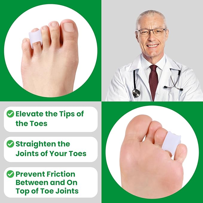 Bukihome Hammertoe Corrector - 6 Pack Toe Splints - Soft Gel Toe Straighteners - Realign Bent, Curled, Crooked, Claw, Hammer Toes - Toe Corrector for Men and Women, Small Sizes (White)