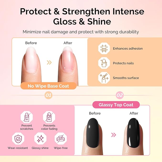MelodySusie Hema Free Top Coat Base Coat Cuticle Oil Set Long Lasting Shine Finish Soak Off UV LED Nail Lamp Nail Art Design Manicure Kit Perfect Gifts for Women Girls 3 Pcs 15ml