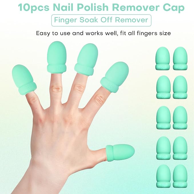 Nail Polish Remover Soak Bowl [2 PCS], Gel Polish Remover Refill Kits for Nails Including 10 PCS Soak Off Caps, Nail Buffer Block, Nail File, Cuticle Pusher, Pipette