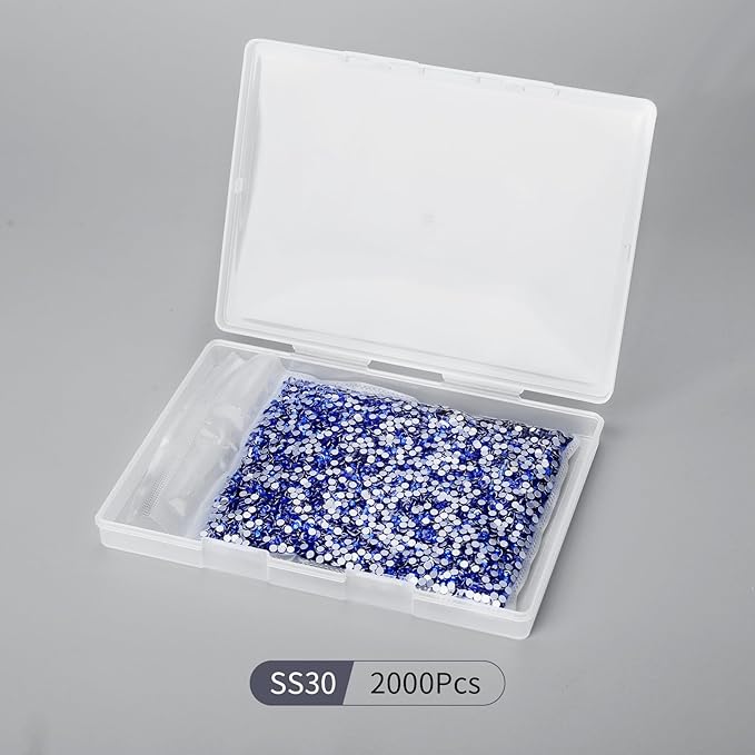 2000PCS Royal Blue Rhinestones Bulk, Flat Back Crystal Glass Stone Round Gems,SS30, 6.4-6.6mm