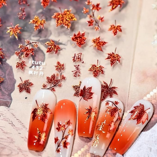 5D Embossed Fall Nail Sticker Maple Leaves Nail Art Sticker Self Adhesive Nail Decals Thanksgiving Nail Art for Women Girls Manicure Supplies Nails Art Decorations