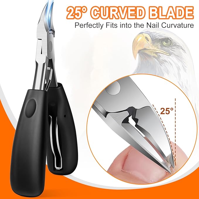 Toenail Clippers for Thick Nails for Seniors, Angled Head Ergonomic Nail Clippers for Men with Catcher, Wide Jaw Opening Heavy Duty Large Toe Nail Clippers for Thick Ingrown Nails