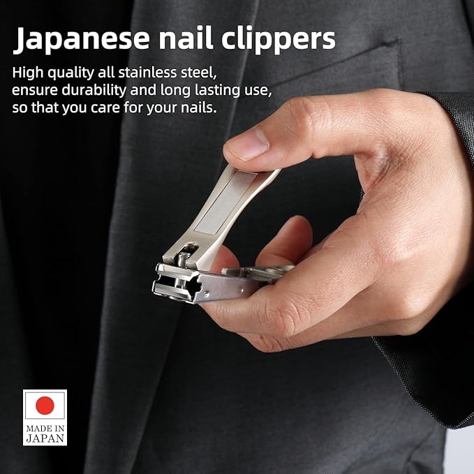 Beautyten Japanese Nail Clippers Stainless Steel Sharp Blades with Catcher and Nail File Compact Non-Slip Handle Precise-Cut Durable for Men Women Fingernails Toenails Made in Japan