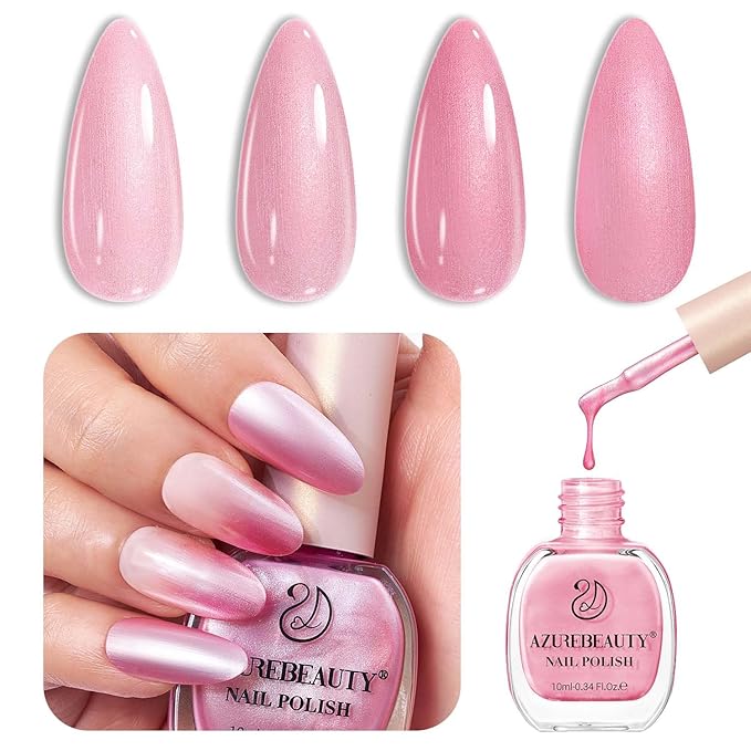 AZUREBEAUTY Nail Polish Shimmery Rose Pink Summer Nail Polish Quick Dry Natural Infinite Shine Nail Lacquer Fingernail Polish Strengthening Treatment Kit Salon-Quality for Women 10ml
