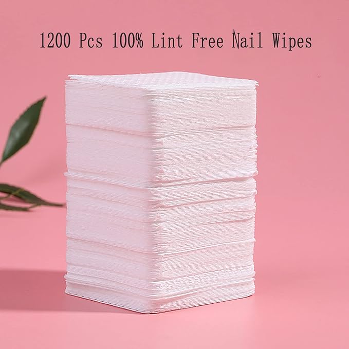 Absorbable Soft Gel Nail Polish Remover Cotton Pads - 1200 Pcs Lint-Free Non-Woven Fabric Wipes for Nails & Lash Extension Glue Cleaning