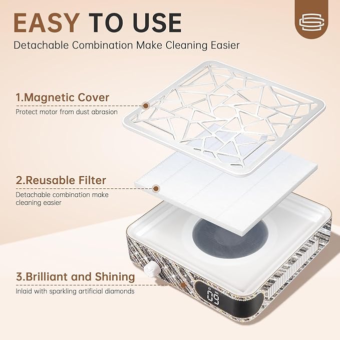 Nail Dust Collector, Cordless Dust Collector Nail Tech, Powerful Vacuum Fan Vent Dust Collector Extractor Dust Suction Machine for Acrylic Nails Polishing, Nail Salon, Zebra Diamond