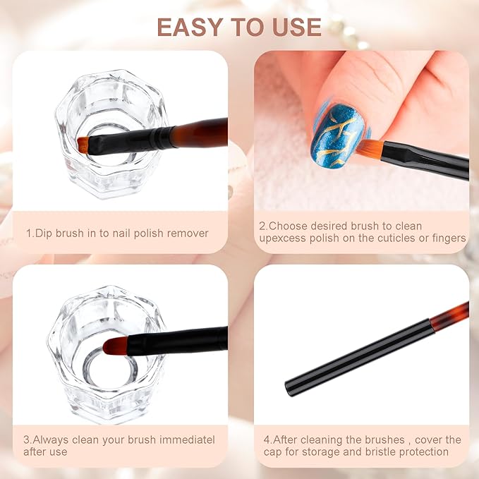 cobee Nail Art Clean Up Brushes, 2 Pcs Nail Polish Remover Brush Nail Polish Cleaning Brush Professional Nail Art Painting Pen Nail Design Tool for Manicure Mistake Cleaning (Round, Angled)